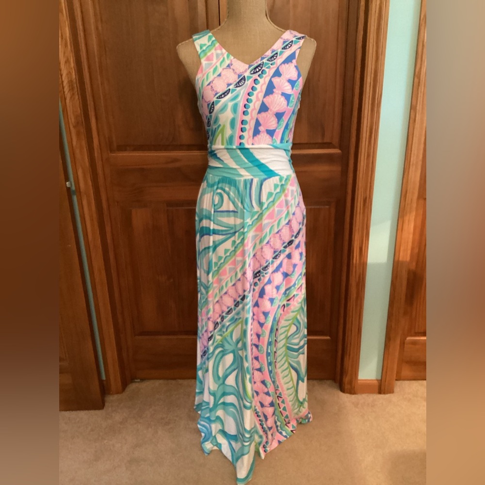 Lilly Pulitzer Marco Pink Blue Maxi Sundress